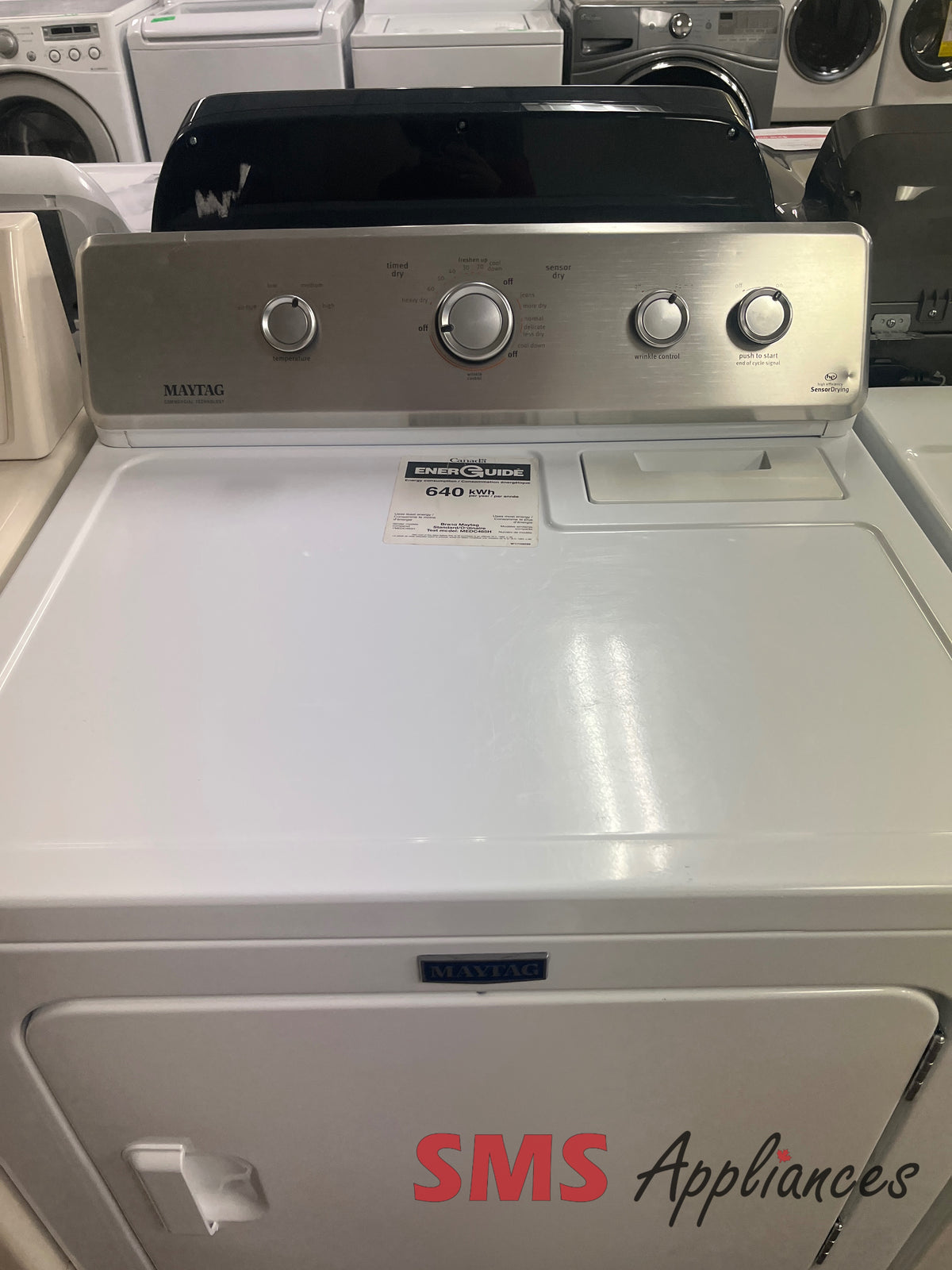 Maytag YMEDC465HW refurbished dryer view - for sale in Calgary