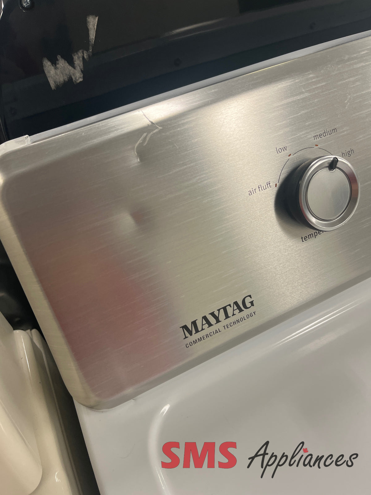 Refurbished Maytag YMEDC465HW dryer close-up - SMS Appliances