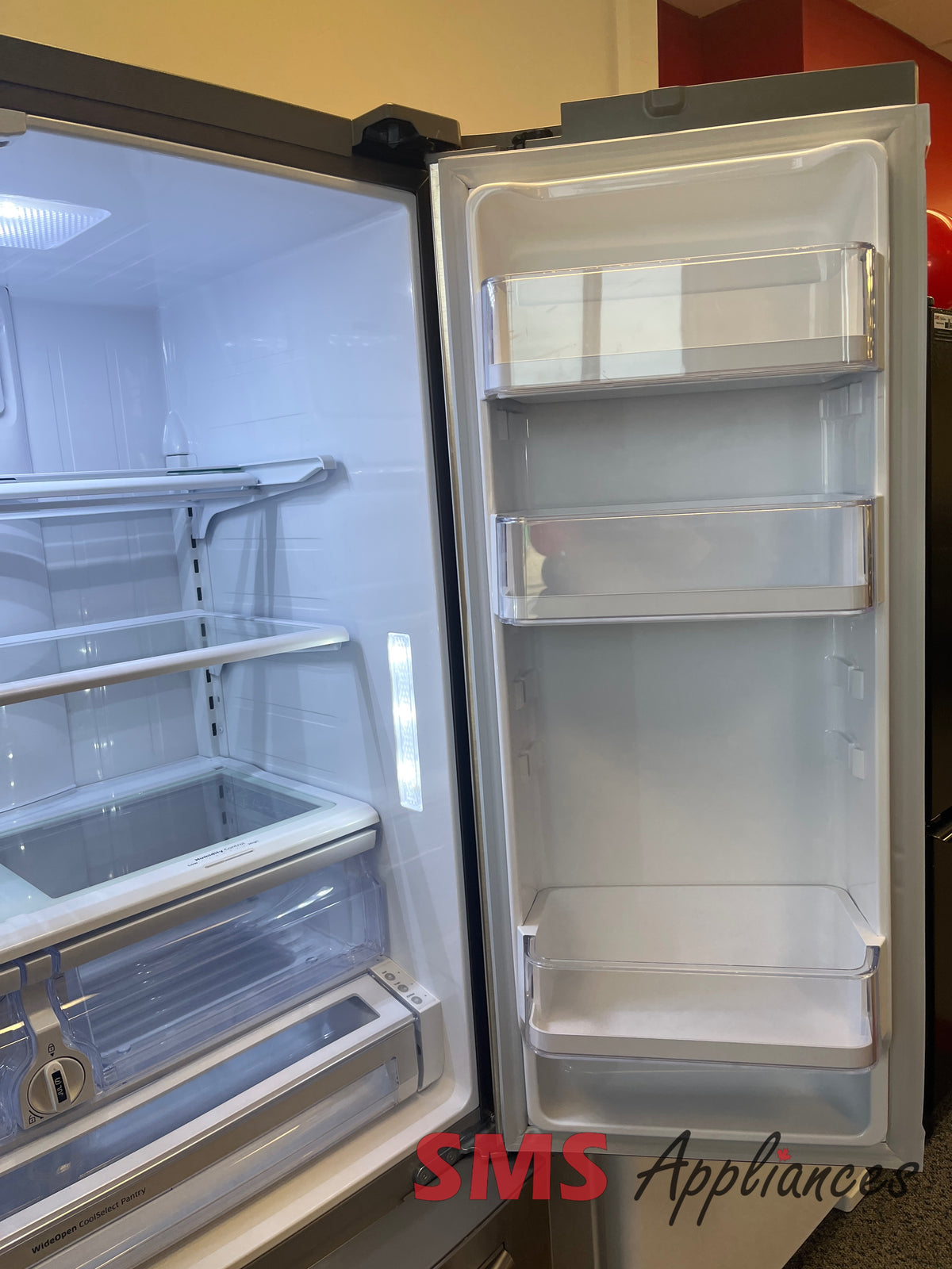 Refurbished Samsung RF23HCEDBSR fridge close-up - SMS Appliances