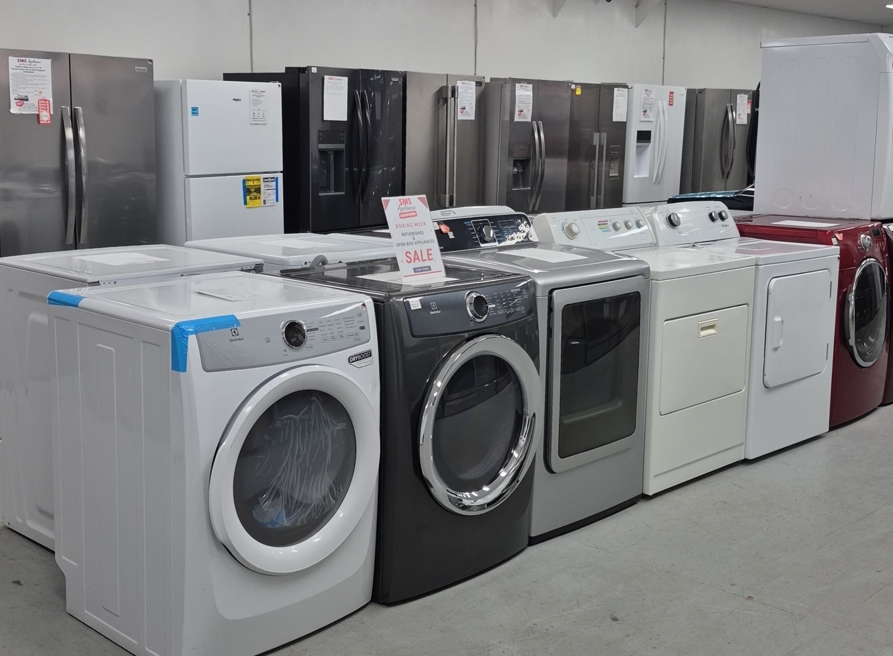 Brand new home appliances in Saskatoon from SMS Appliances, including fridges, washers, dryers, stoves, and dishwashers with professional delivery and installation services.