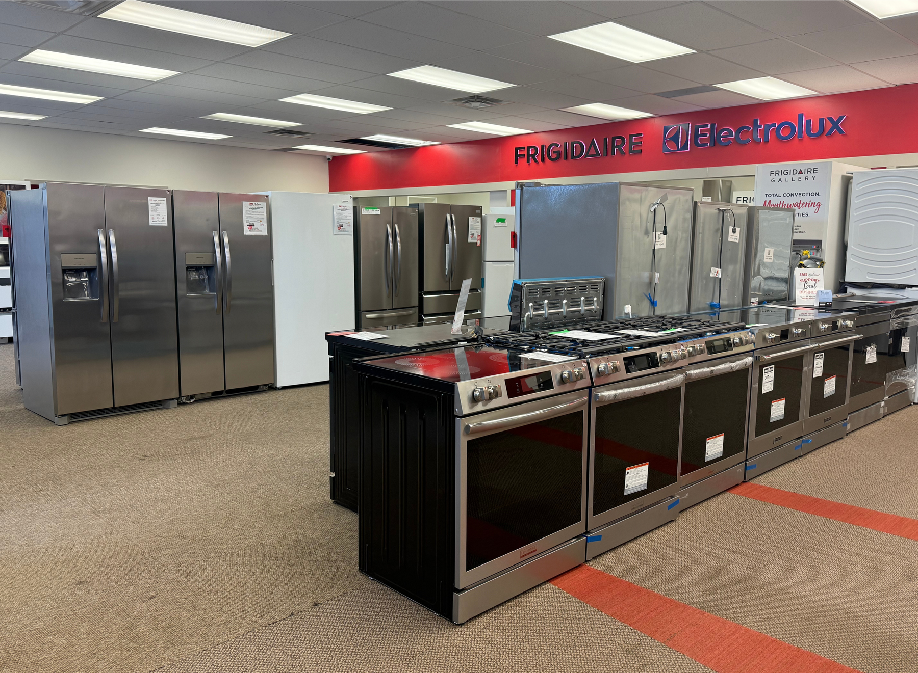 Open box appliances at SMS Appliances Calgary South, offering discounted fridges, washers, dryers, and stoves with professional delivery and installation services.