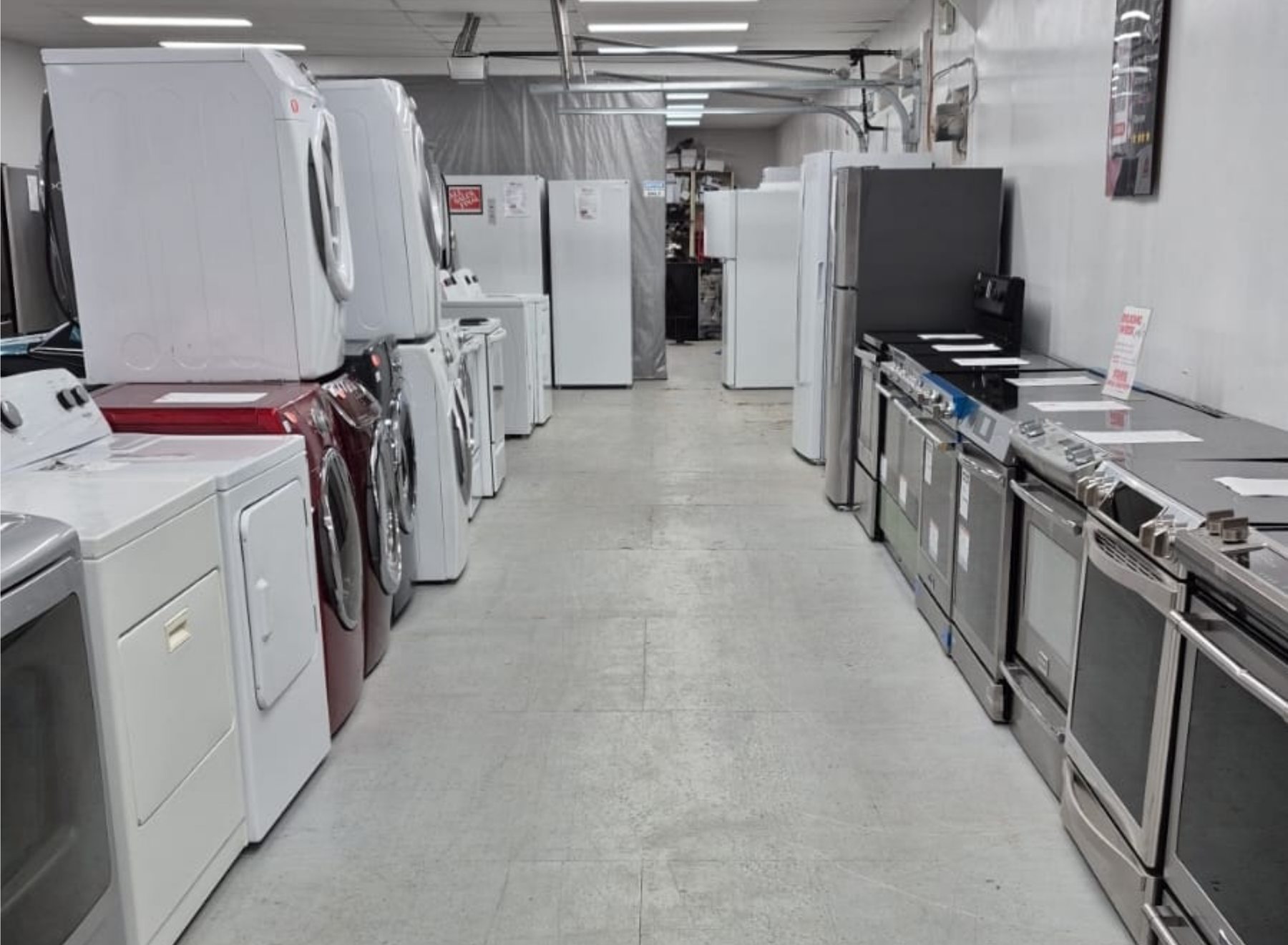 Refurbished appliances in Saskatoon at SMS Appliances, featuring certified used fridges, washers, dryers, and stoves with warranty, delivery, and installation services.
