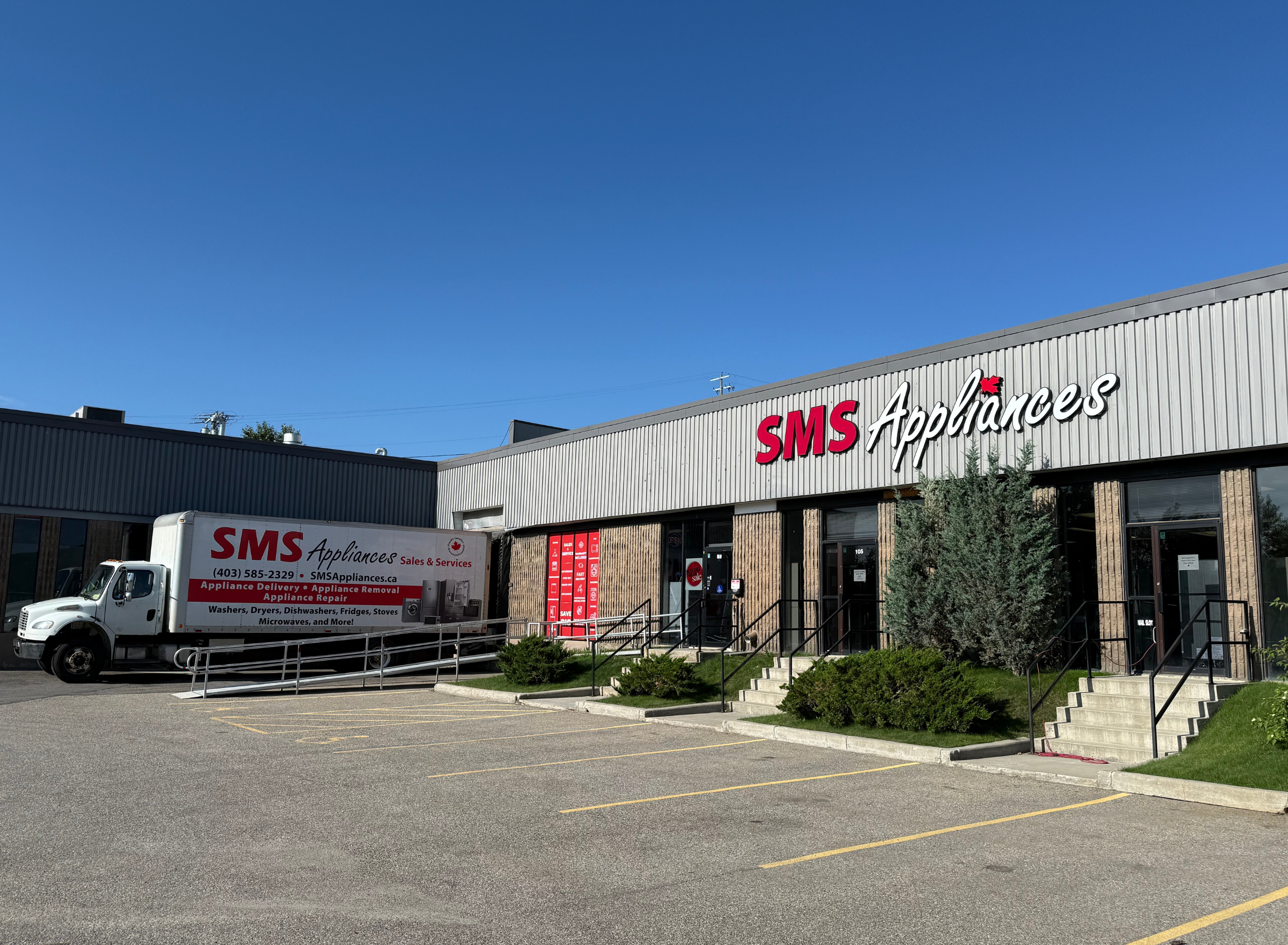 SMS Appliances Calgary South store offering new, open box, and refurbished appliances with delivery and installation services.