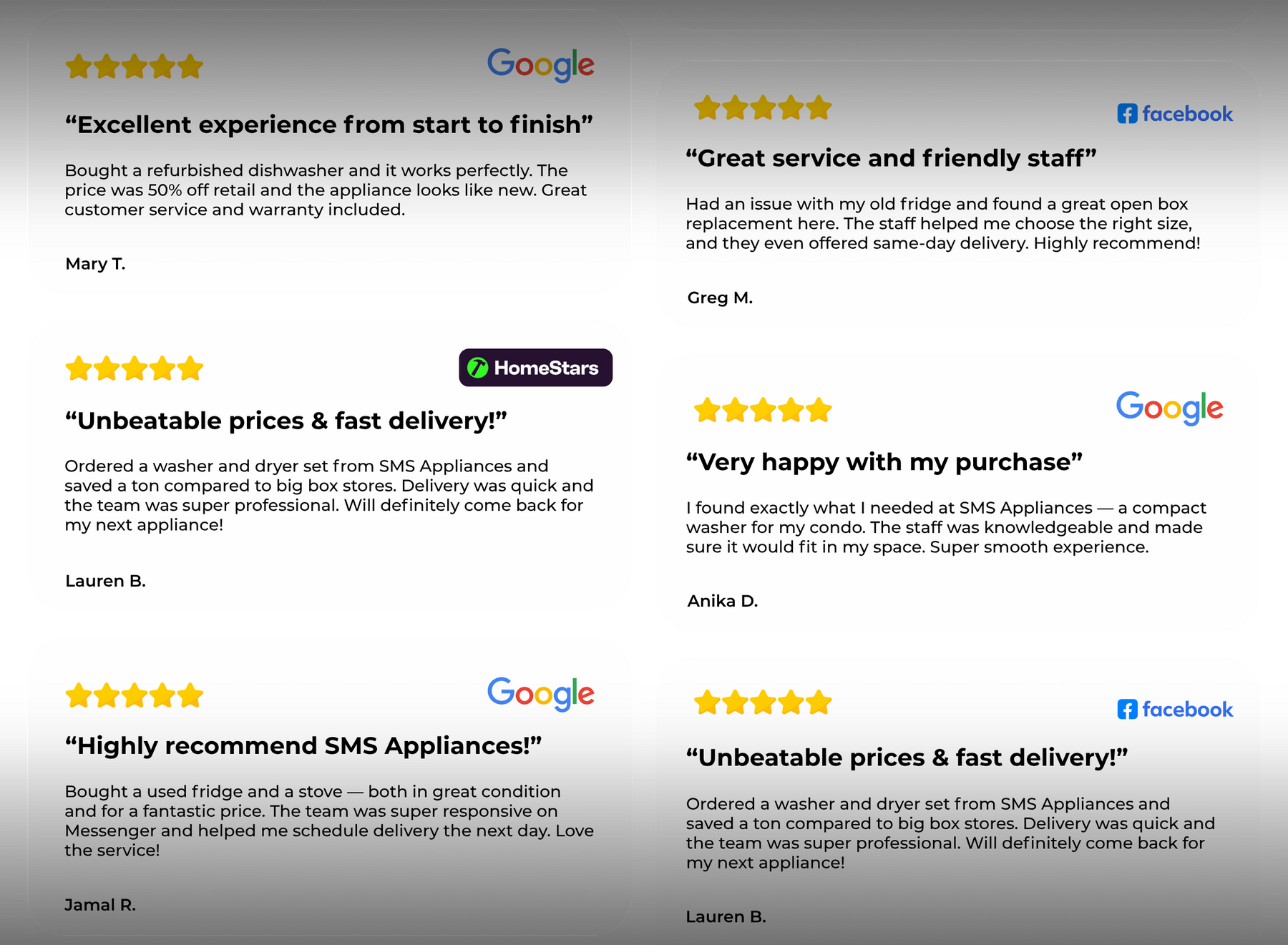 SMS Appliances google reviews by customers
